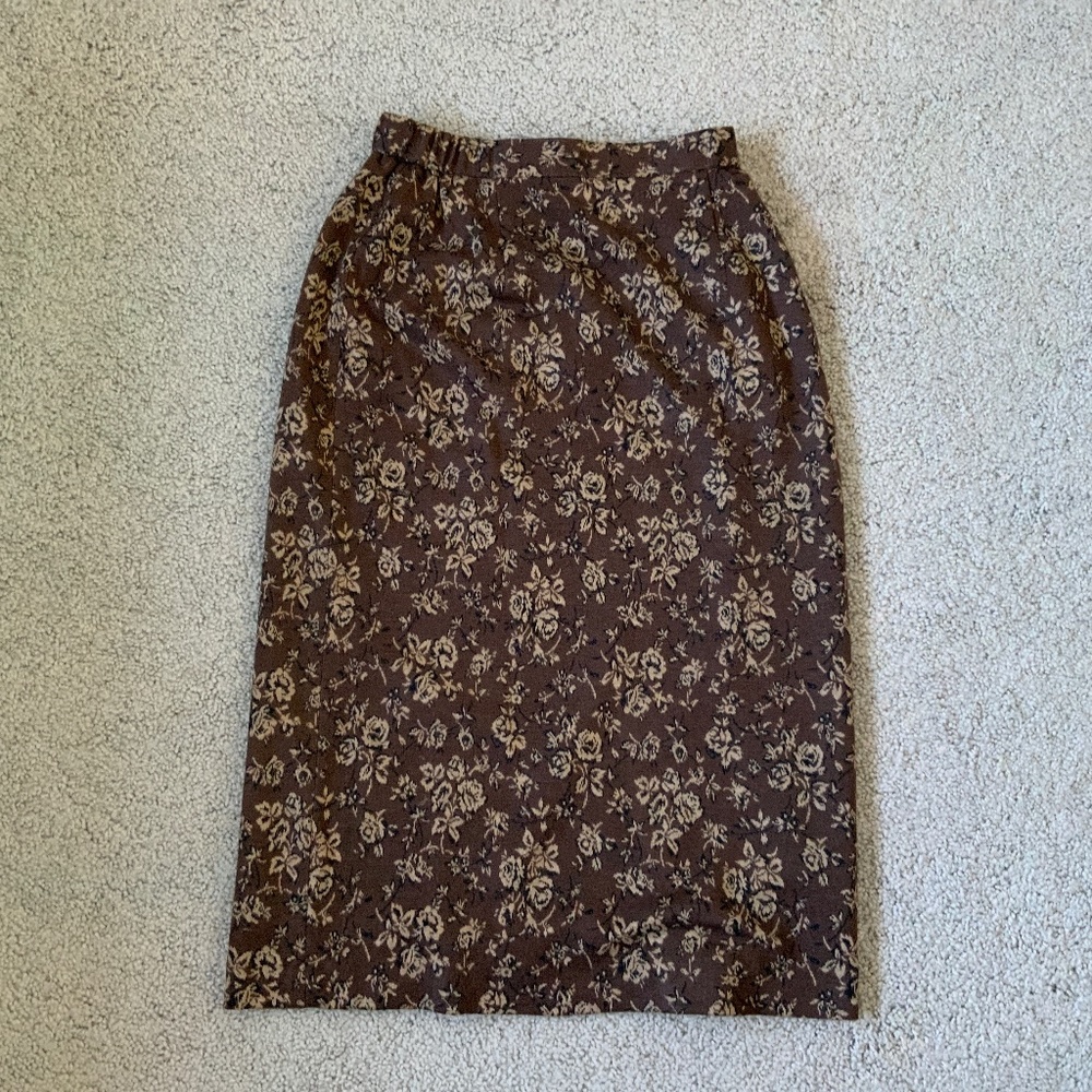 Brown Flower Patterned Long skirt